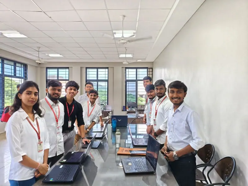 Prathamesh Halale and the NextIn team at the demo setup before the VSky Solutions visit